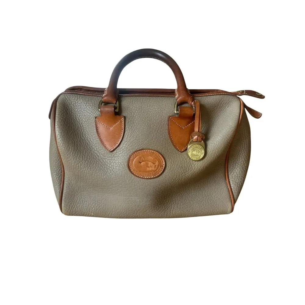 VTG Dooney & Bourke All Weather Leather Satchel Taupe Tan Doctor Bag Made in USA - Picture 2 of 8